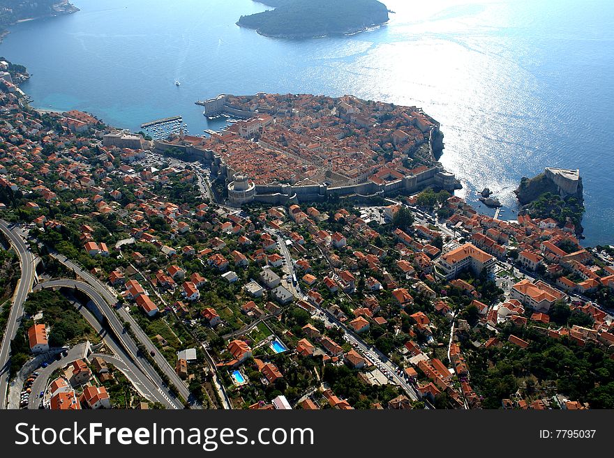 Aerial photo of the town Dubrovnik in Croatia