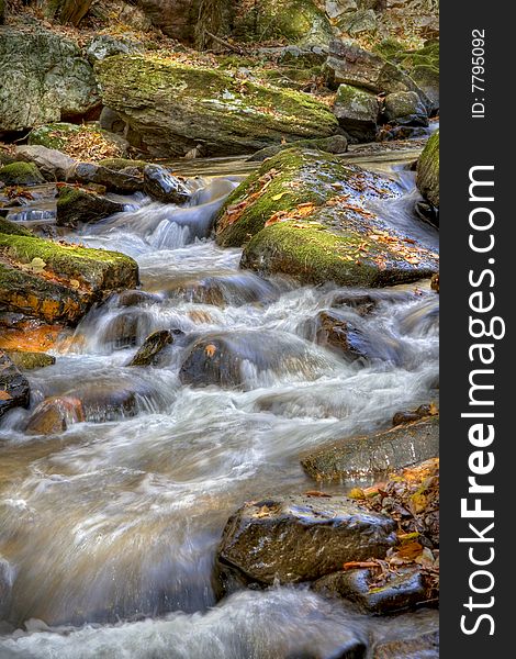 Beautiful creek flowing through the forest during autumn. Beautiful creek flowing through the forest during autumn.