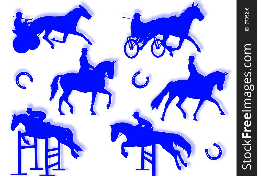 Equitation silhouette in different poses and attitudes
