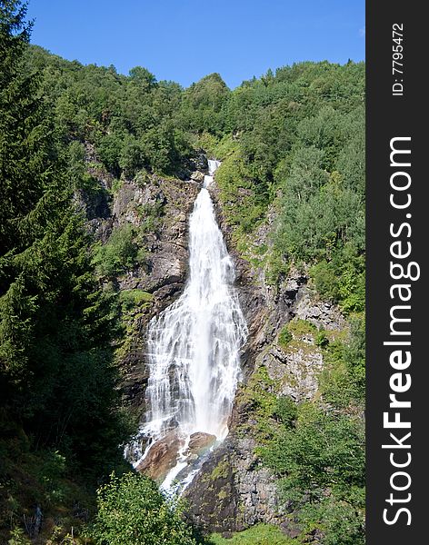 Sivlefossen waterfall is situated in Stalheim, high above the beautfiul Naeroydalen valley. Sivlefossen waterfall is situated in Stalheim, high above the beautfiul Naeroydalen valley.