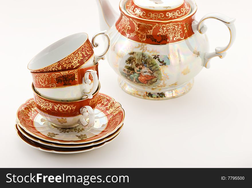 Kitchenware series: some empty tea cups and teapot