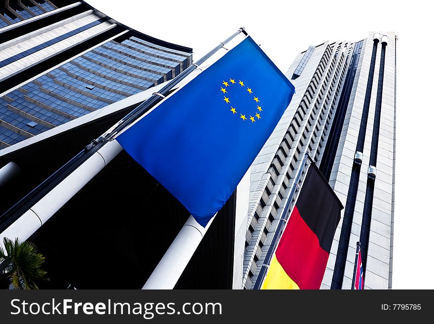 European Flag Over High Building