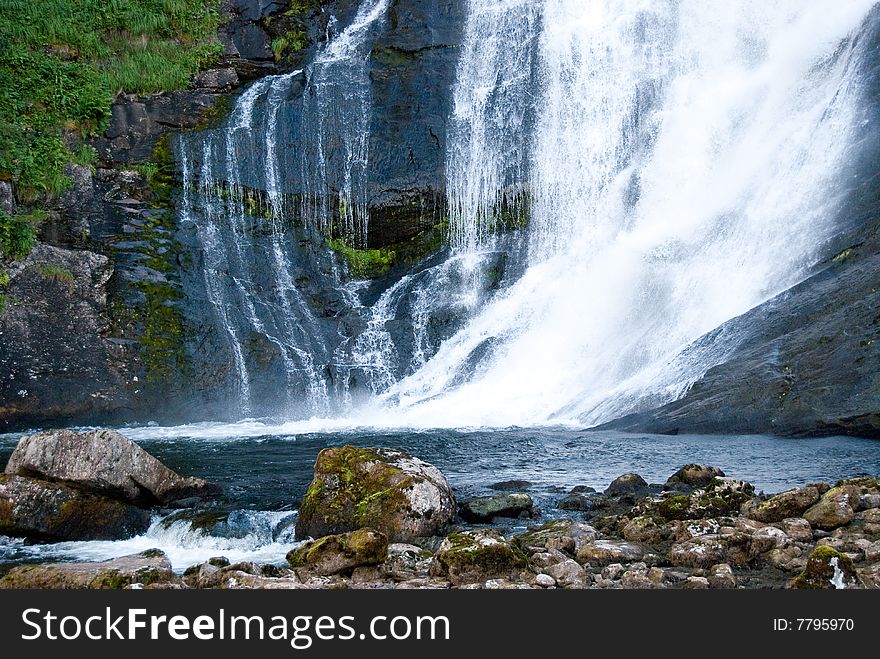 Huldefossen waterfall near Moskog in Norway