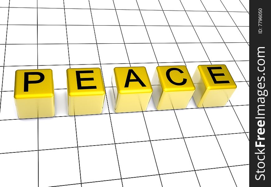 3d peace letter with cube on square background