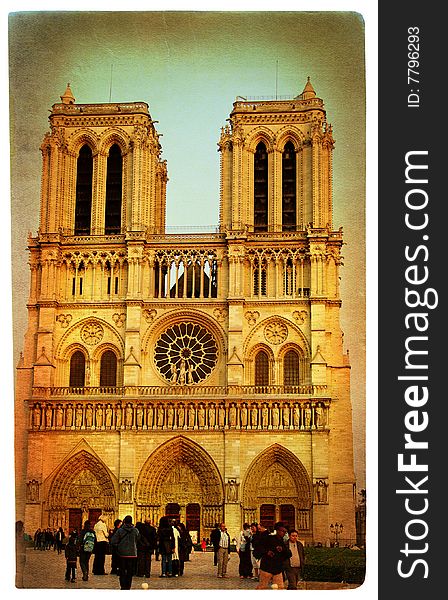 Famous Notre dame cathedral - vintage card