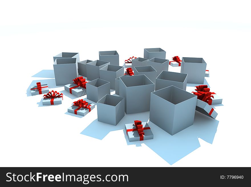 Isolated opened gift boxes