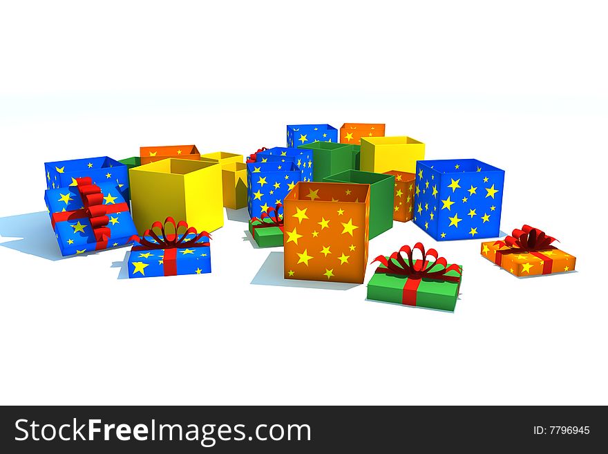 Isolated opened gift boxes