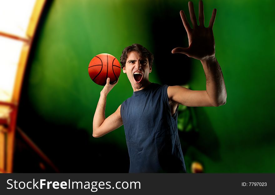 A basketball player in a gymnasium