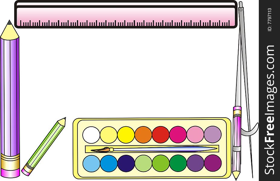 School frame with school equipment