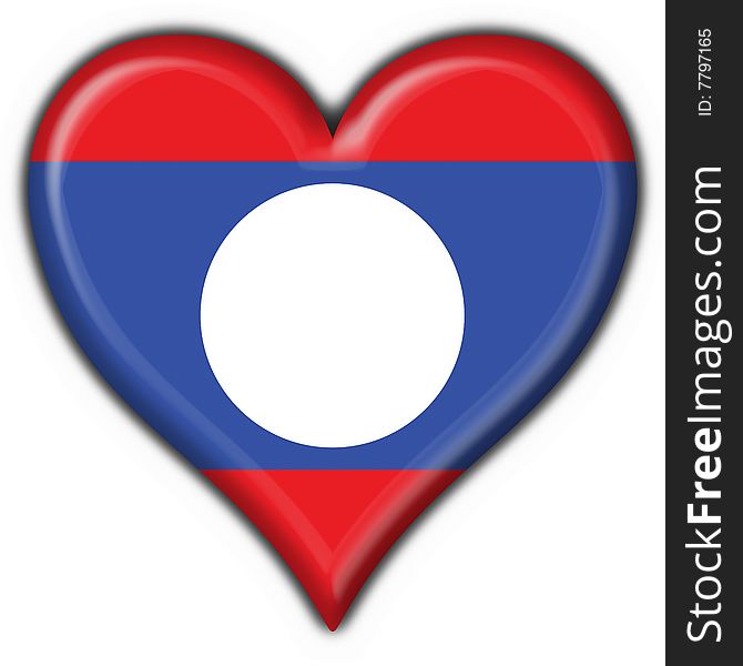 Laos Button Flag Heart Shape