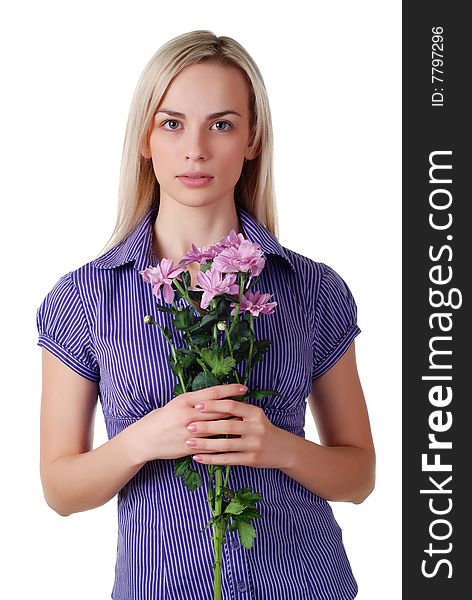 Woman and bouquet of flowers