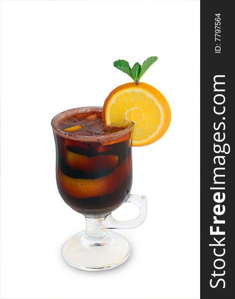 Citrus mulled wine on a white background