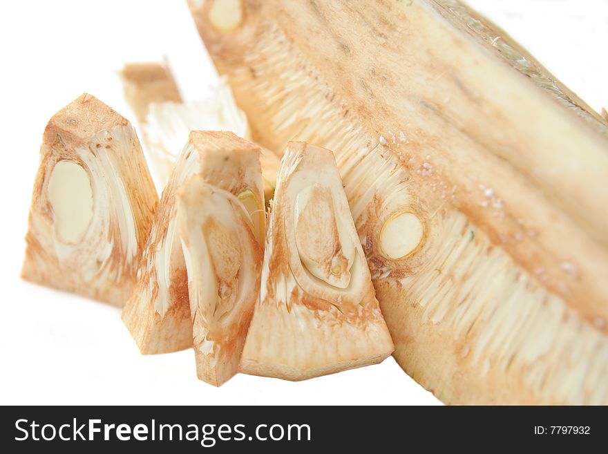 Jackfruit young peeled for cooking in white background