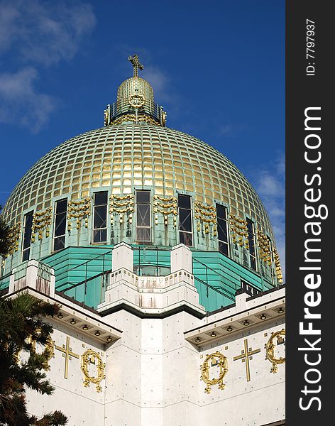 The golden dome of the Otto-Wagner-Church in Vienna, Austria. The golden dome of the Otto-Wagner-Church in Vienna, Austria.