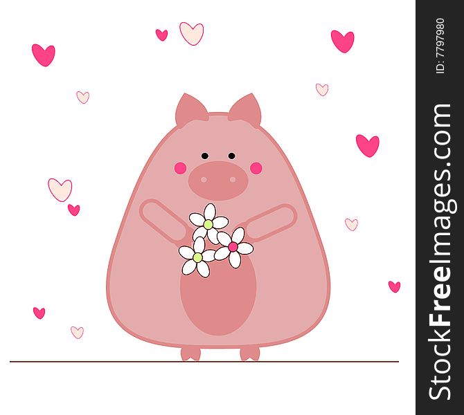 Cute piggy with white flowers. Cute piggy with white flowers