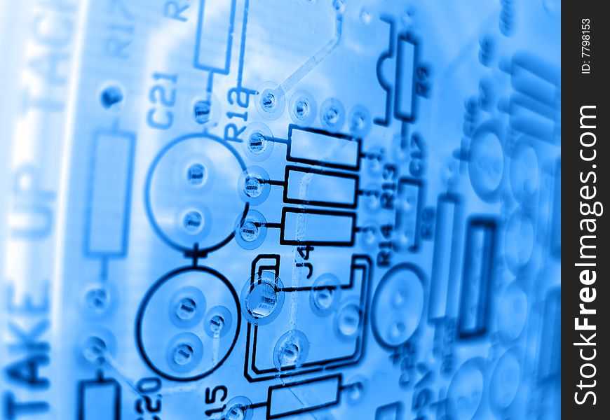 Electronic circuit board in blue. Electronic circuit board in blue