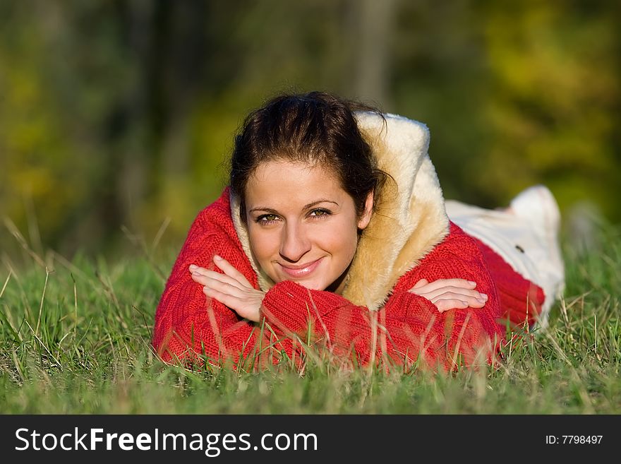 Horizontal portrait of a young woman laying. Horizontal portrait of a young woman laying