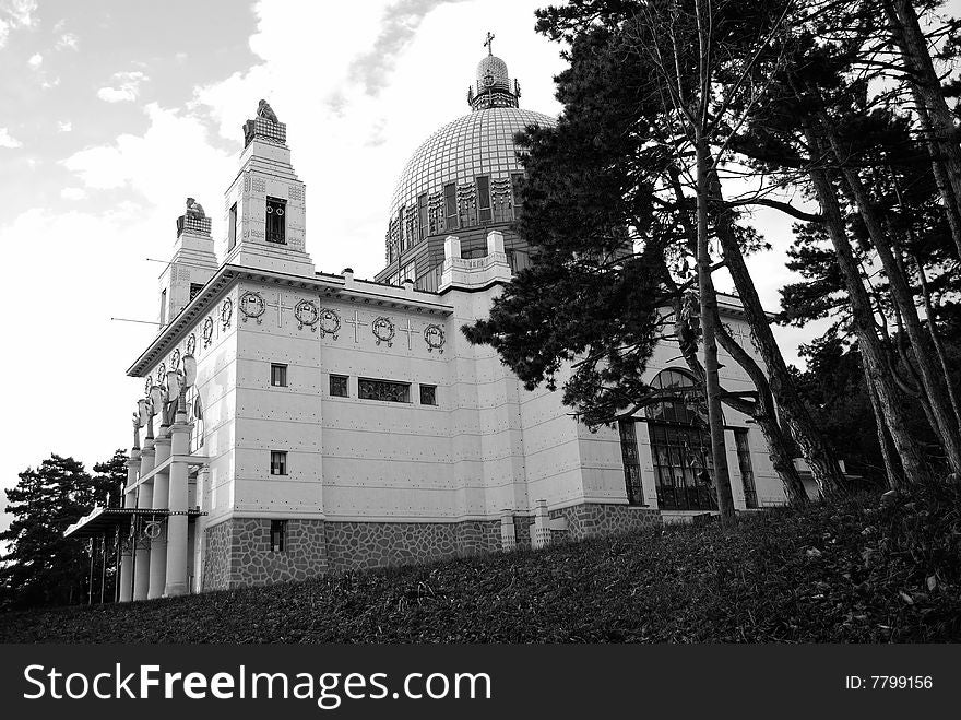 The Otto-Wagner-Church in Vienna, Austria. Black-white. The Otto-Wagner-Church in Vienna, Austria. Black-white.