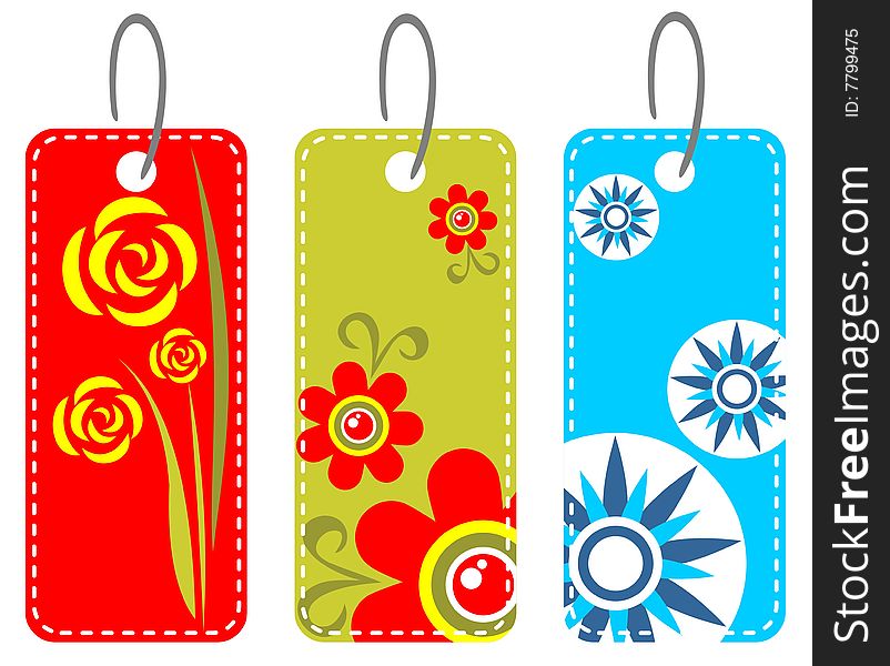 Three ornate price tags isolated on a white background.