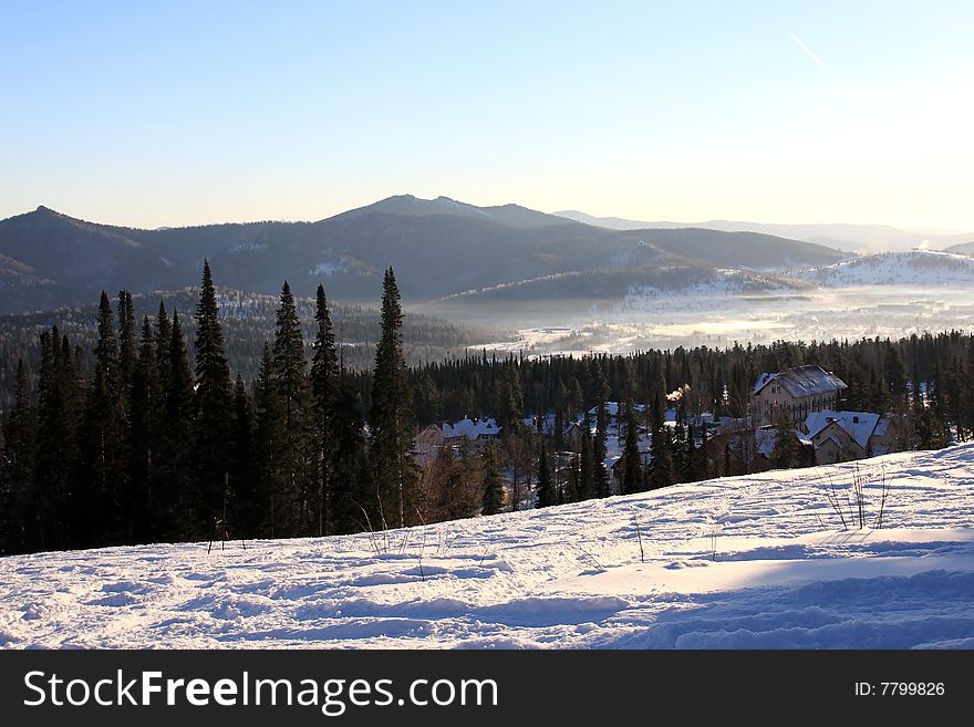 Mountain-skier resort.