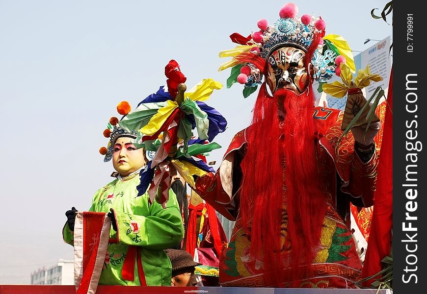 Flower mask ancient heroes entertainment in rural areas China's Shaanxi. Flower mask ancient heroes entertainment in rural areas China's Shaanxi