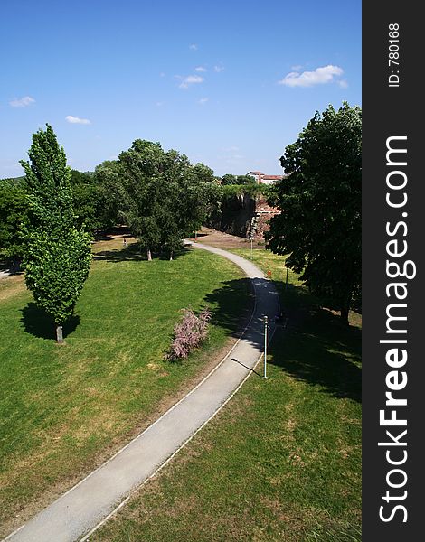 Photo of a park from elevated perspective. Photo of a park from elevated perspective