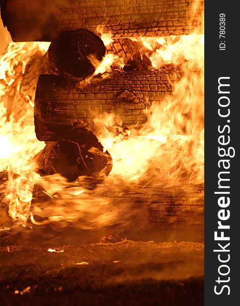 Detail of a giant burning pyre. This is a custom in some middle european regions. Detail of a giant burning pyre. This is a custom in some middle european regions.