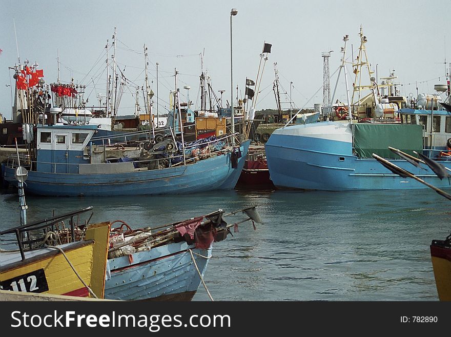 Fishing boats anchored at port Wladyslawowo, in Poland.