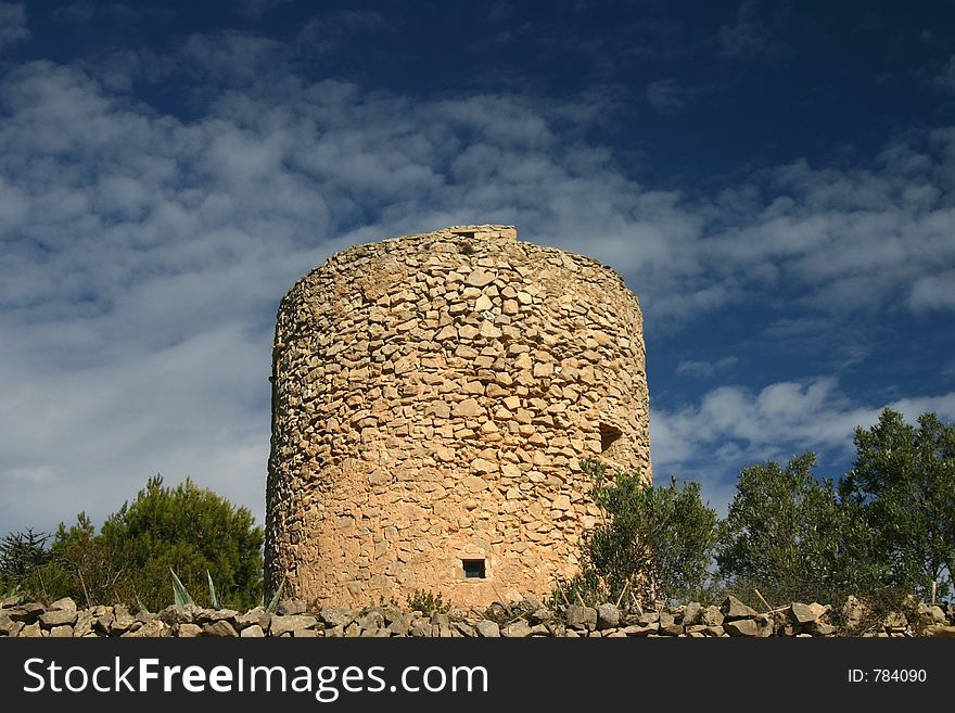 Turret above Javea Southern Spain against deep blue sky. Turret above Javea Southern Spain against deep blue sky