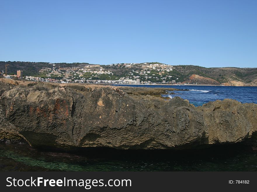 View from the rock occross the ocean to the village beyond