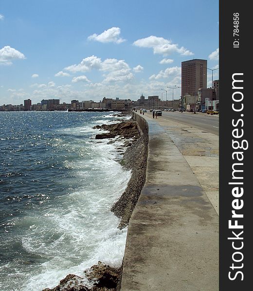 A view of Habana malecon and waves