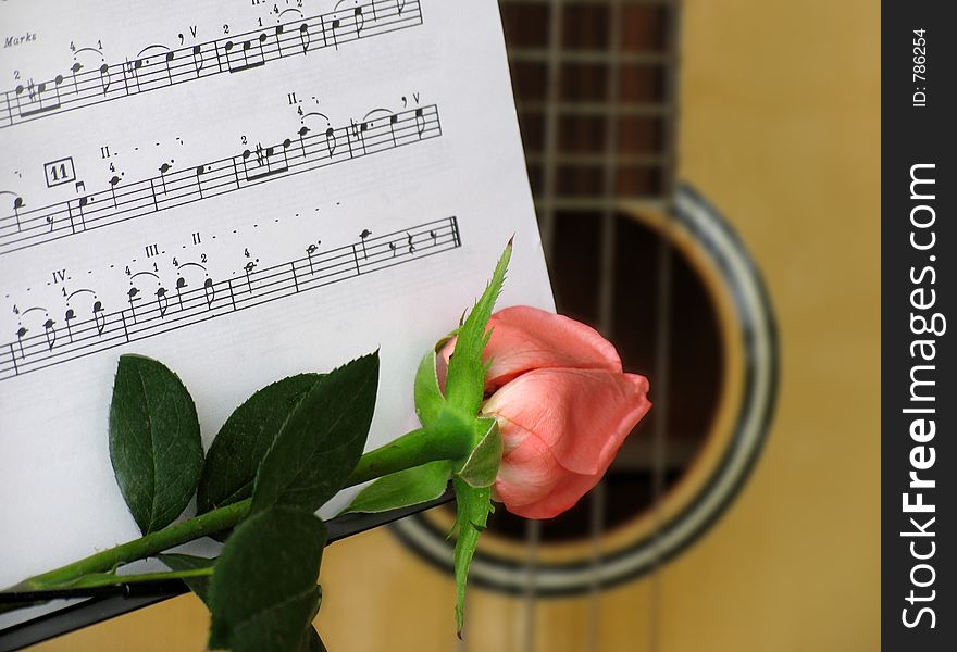 Silhouette from a rose and a guitar. Silhouette from a rose and a guitar