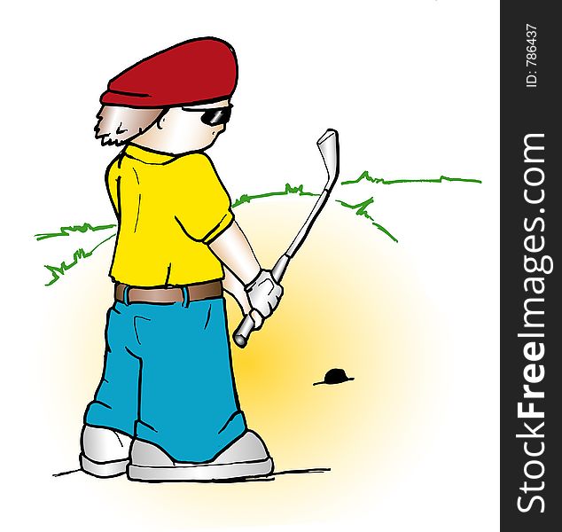 Cartoon of a golfer stuck in a bunker. Cartoon of a golfer stuck in a bunker