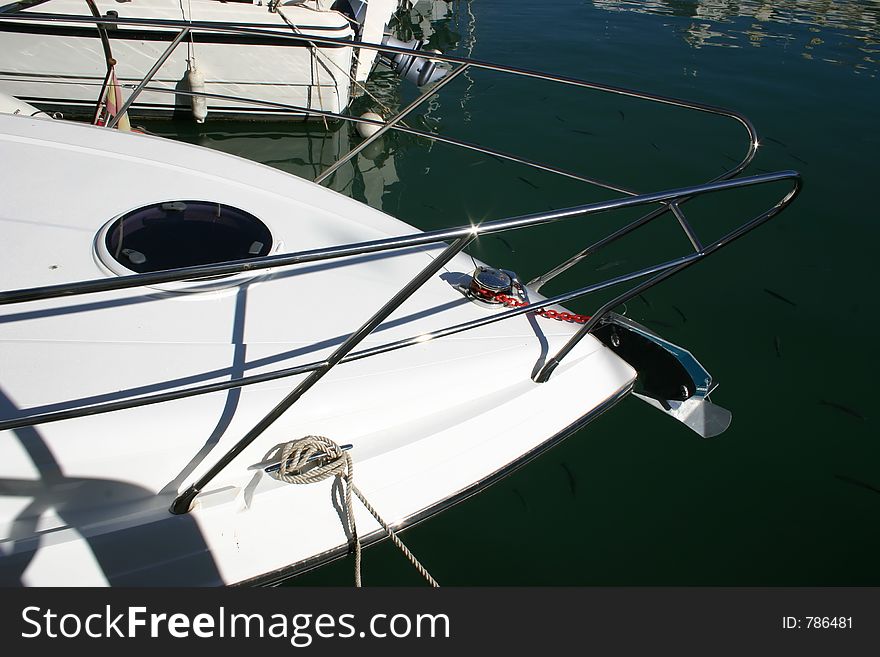 Details of the front of a yacht