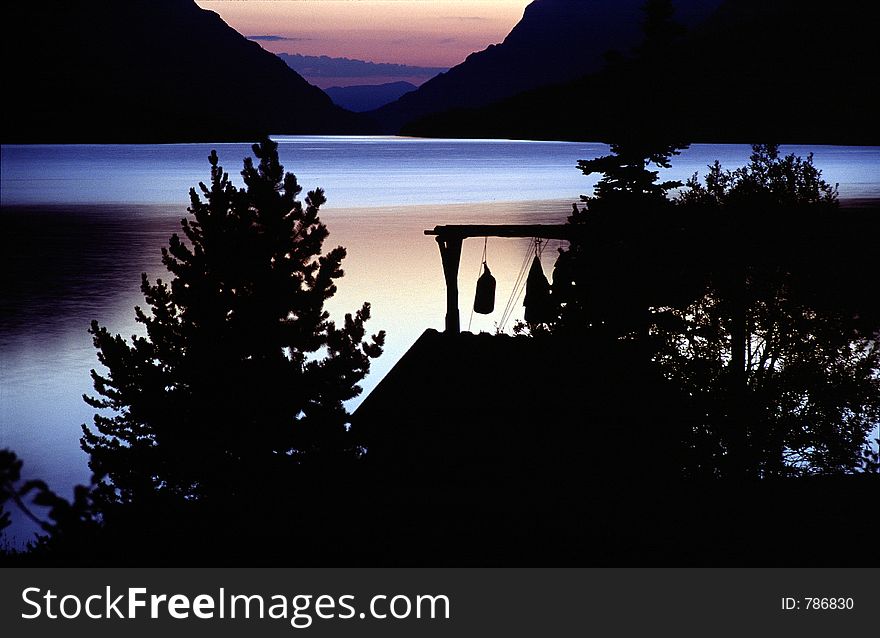 Lake Bennett, Canada Bear Poles Sunrise. Lake Bennett, Canada Bear Poles Sunrise