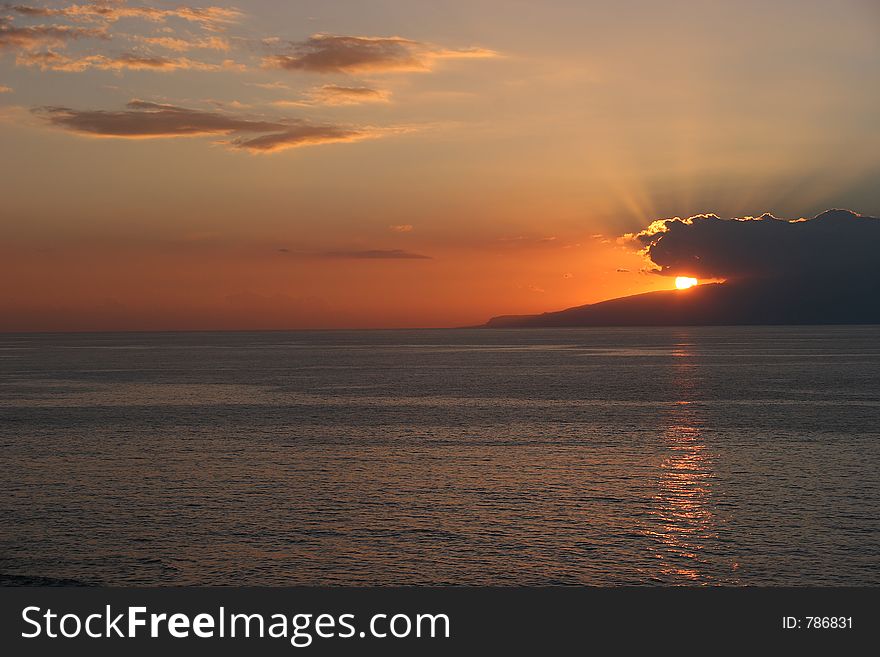 Sun down over gomera. Picture taken from the cost of tenerife.