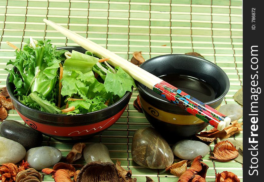 Chinese salad ready for eat in a asian restaurant