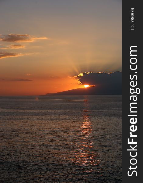 Sun down over gomera. Picture taken from the cost of tenerife.