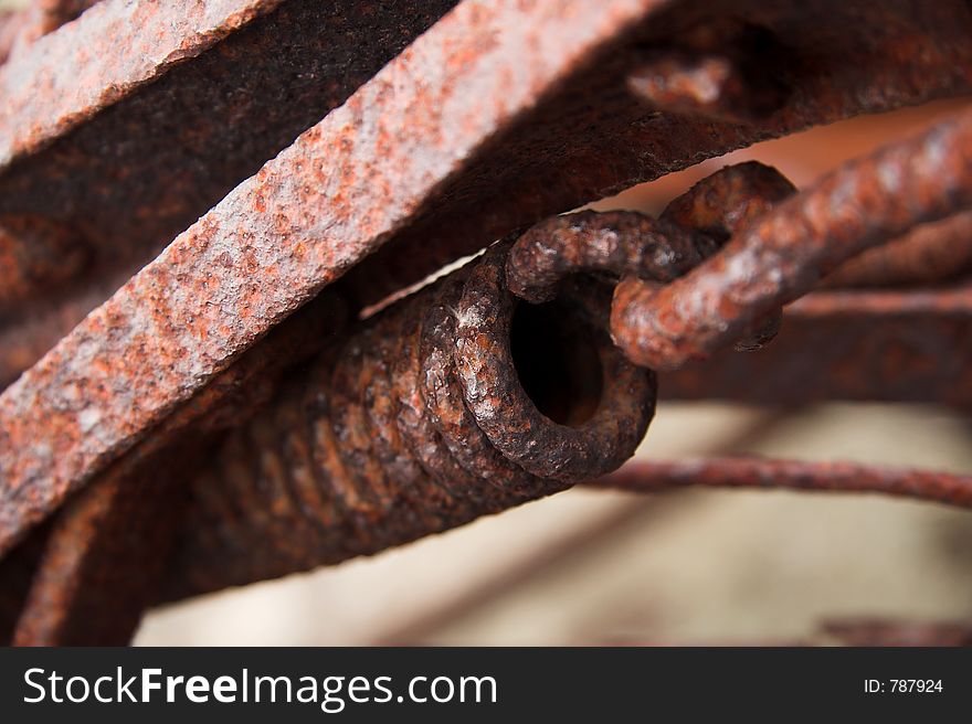 Detail of rusted spring. Detail of rusted spring.