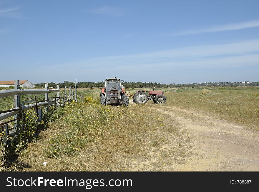 Tractors being checked for hard work in the farm. Portugal,E.U. Tractors being checked for hard work in the farm. Portugal,E.U.