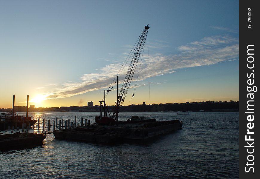 Crane at sunset in New York