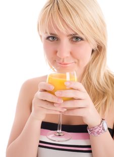 Attractive Girl Drinking Fresh Orange Juice Stock Images