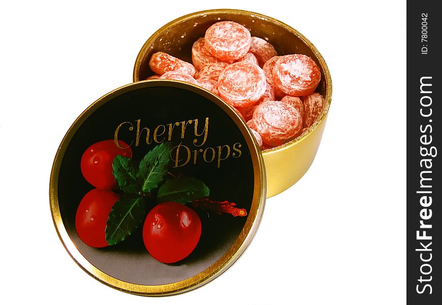 Box with drops, cherry dessert. Box with drops, cherry dessert