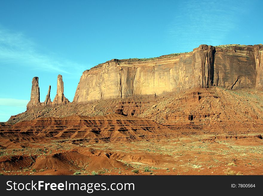 Arizona's monument valley showing the three sisters and other buttes