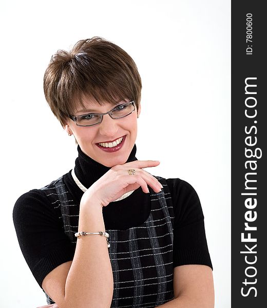 Smiling Women In Black Costume