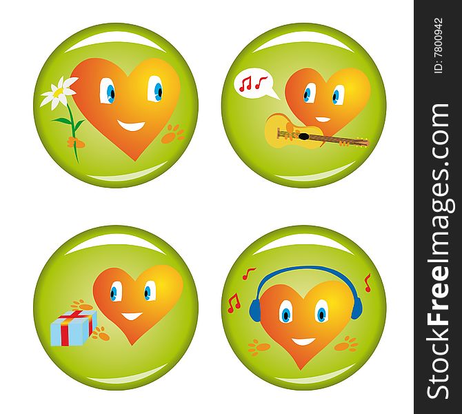 Set of four st. Valentine buttons. Vector illustrations.