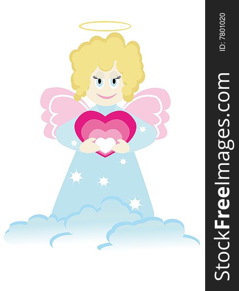 Cartoon figure of little angel with heart. Good for greeting card.