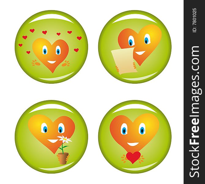 Set of four st. Valentine buttons 2. Vector illustrations.