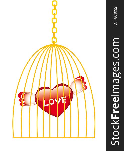 Love in golden cage isolated on white