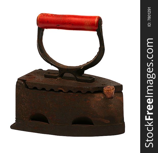 Age-old iron is heated by charcoals. Isolated with clipping path. Studio light. No shadows. Age-old iron is heated by charcoals. Isolated with clipping path. Studio light. No shadows.